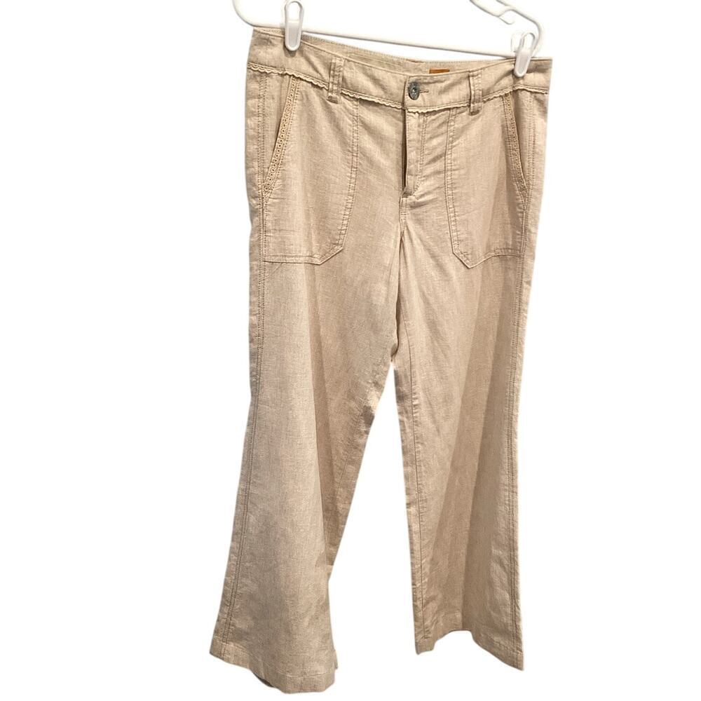 Pilcro Womens Linen Wide Leg Pants Size 6 Beige Khaki Boho Beachy Coastal Resort